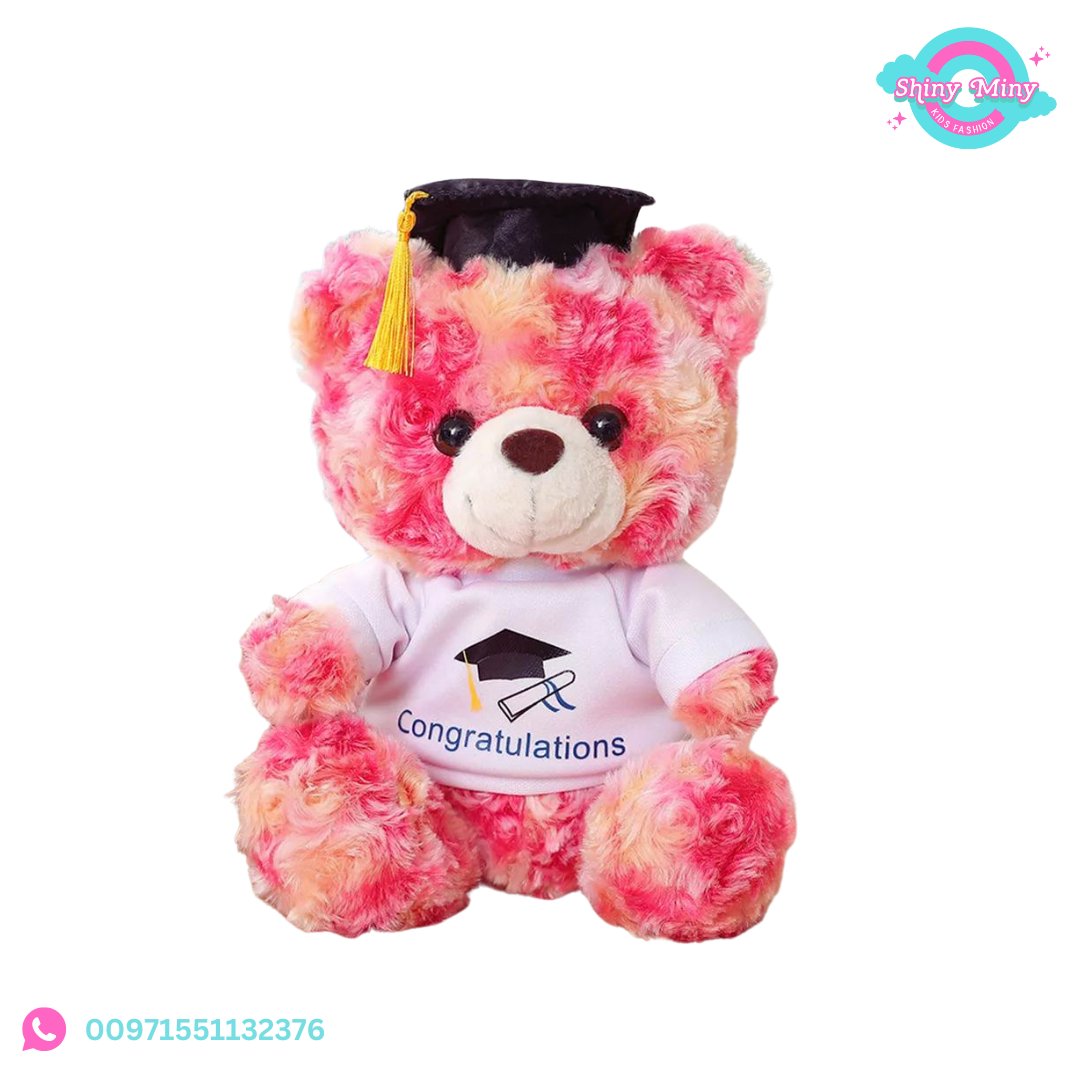 Graduation plush toy-pink bear.