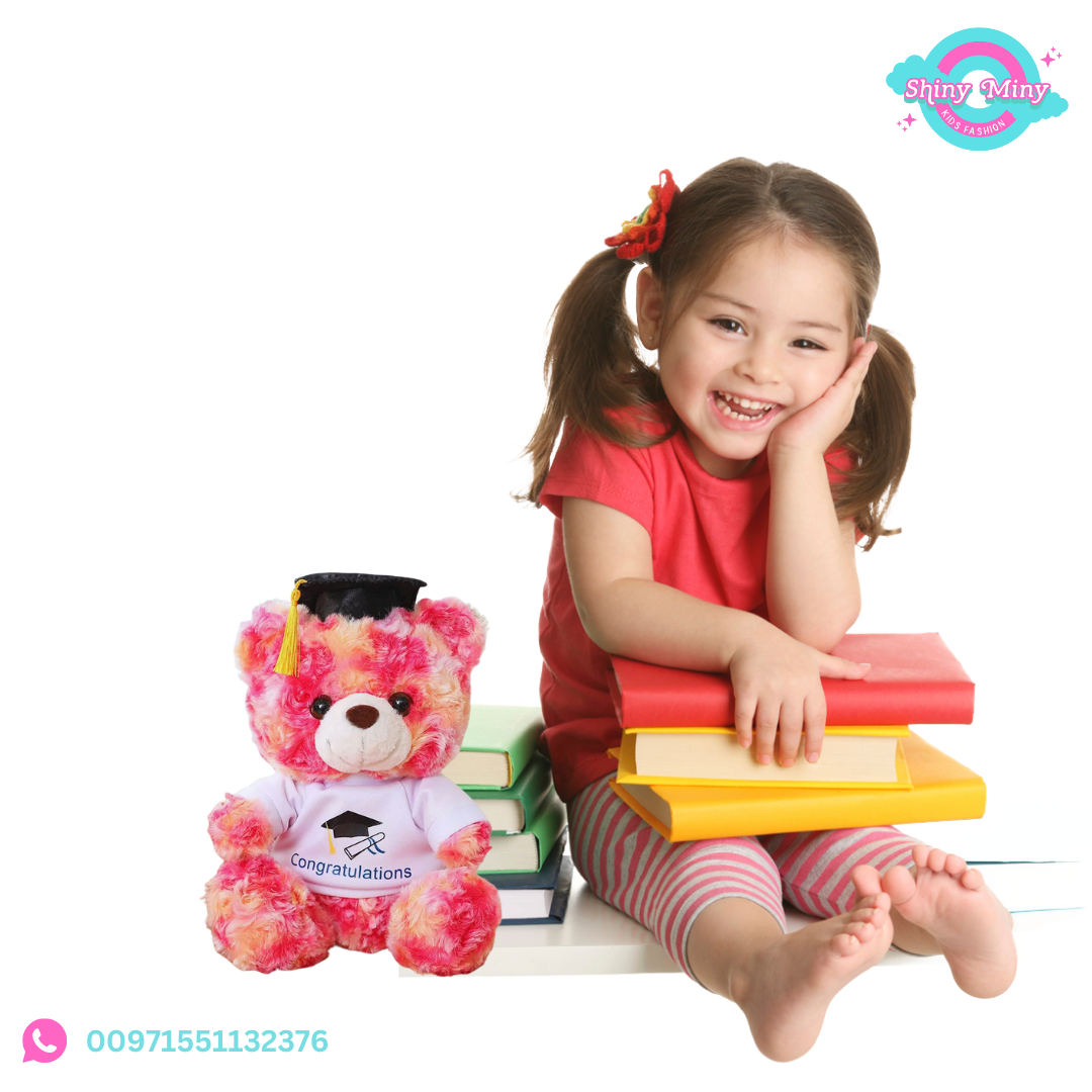 Graduation plush toy-pink bear.