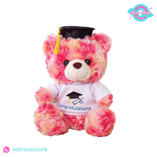 Graduation plush toy-pink bear.