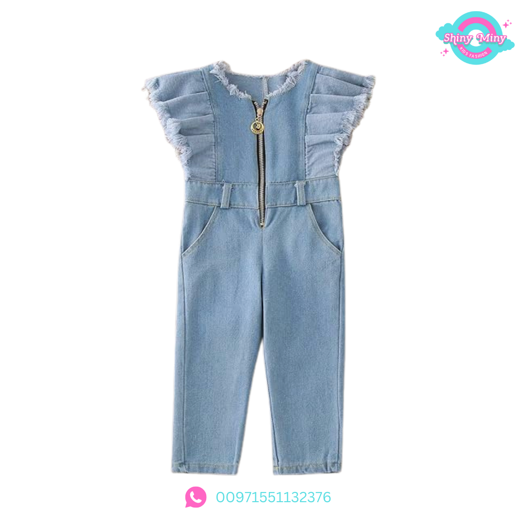 Blue Denim Ruffles jumpsuit for girls.