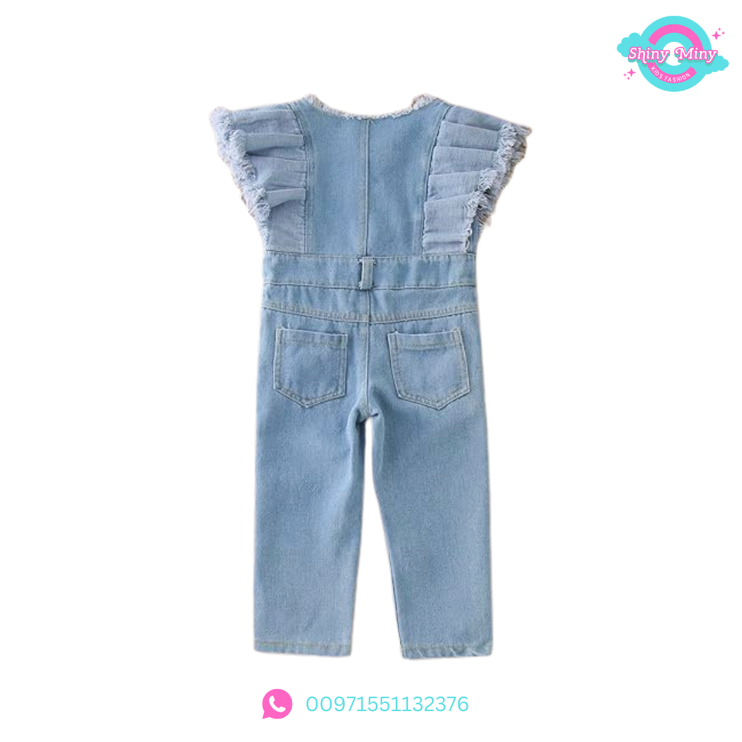 Blue Denim Ruffles jumpsuit for girls.