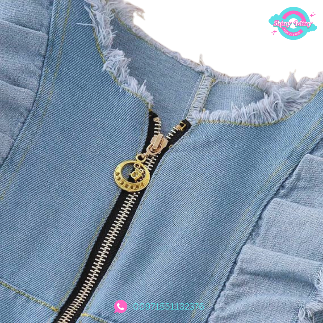Blue Denim Ruffles jumpsuit for girls.